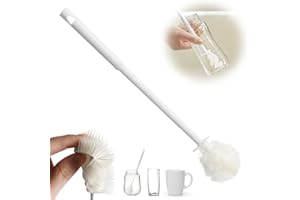 ATFIRST Soft Bristle Silicone Cup Brush, 2024 Upgrade 360°Silicone Cup Brush, Long Handle Water Bottle Brush Cleaner, Cup Cleaner Brush Cup Lid Cleaning Brush for Narrow Neck containers(White,1PCS)