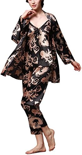 Rughe Women's Pajama Sets Elegance 3 pcs Silk Pajamas Womens Sleepwear Sets