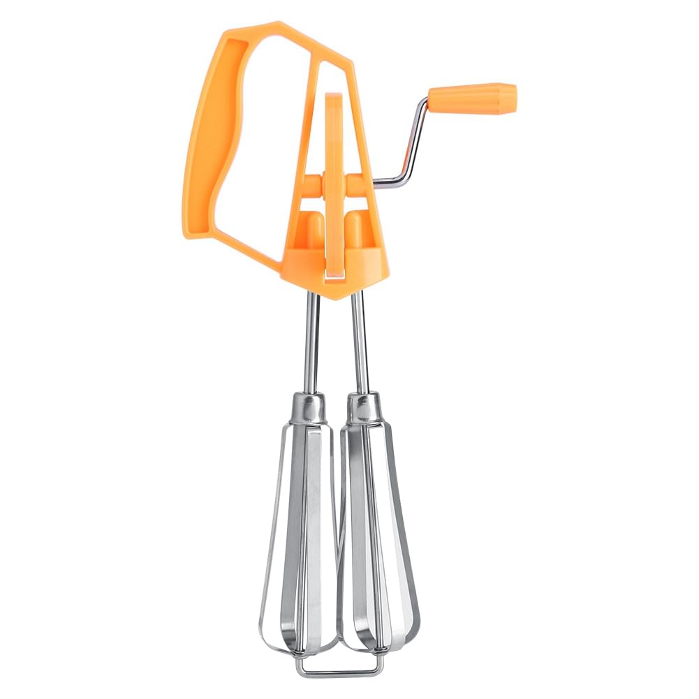 Handheld Mixer Egg Beater, Stainless Steel Manual Whisk Egg Beater, Rotary Hand Whip Whisk Egg Frother Mixer Cooking Tool Kitchen(Orange)