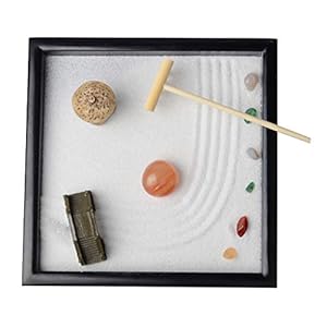 Fenteer Japanese Zen Garden for Desk – Office Table Accessories, Mini Zen Sand Garden Kit – Meditation Gifts