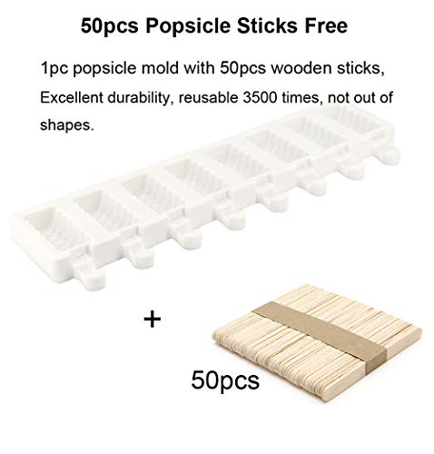 Joho Ice Cream Bar Molds Silicone, Reusable Popsicle Molds Ice Pop Molds Maker with Wooden Sticks,Tango,8 cavity - Thumbnail 3