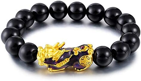 Mkxiaowei Natural Obsidian gold-plated temperature-changing Pixiu bracelet natural black agate alluvial Pixiu bracelet Hand string