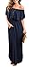 OYANUS Womens Off The Shoulder Ruffles Pockets Dress Side Split Maxi Dresses Navy L