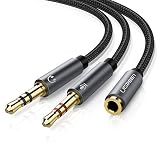 UGREEN Headphone Splitter for Computer 3.5mm Female to 2 Dual 3.5mm Male Headphone Mic Audio Y Splitter Cable Smartphone Headset to PC Adapter (Black)