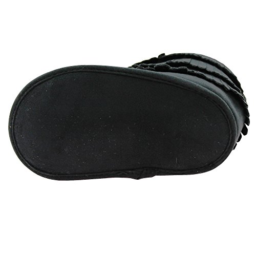 First Steps Fringe Moccasin Baby Girl Boots Microfiber Soft Sole Booties Black 4