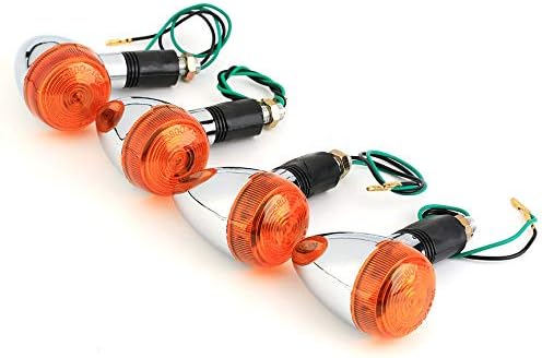 anyilon 4X Amber Lens Chrome Housing Bullet Front Rear Turn Signal Blinker Indicator Light for Motorcycle Street Standard Custom Bike
