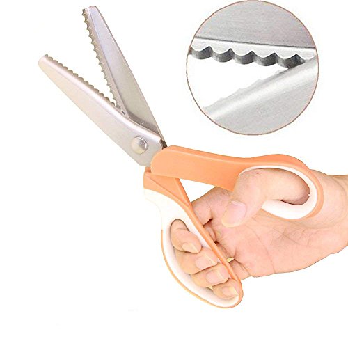 JISTL Pinking Shears for Fabric, Stainless Steel Handled Professional Dressmaking Sewing Scissors Zig Zag Fabric Craft Scissors 9.3 inch Scalloped (Orange)