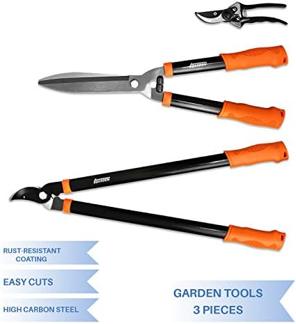 iGarden Garden Tree Tools Set 3 Piece Garden Kit With Lopper, Hedge Shears and Pruner Shears, Tree &amp; Shrub Care Kit