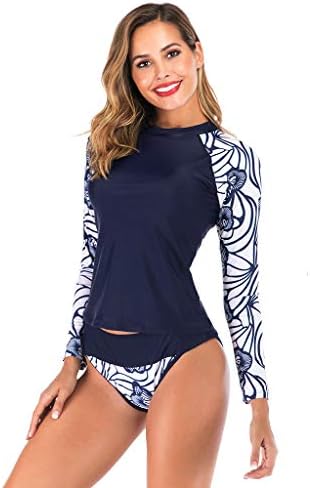Women Two Piece Set Rash Guard UPF 50 + UV Protection Floral Wetsuit Swimsuit for Sports Swimming Surfing Diving