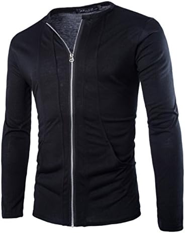 Vska Men's Hipster Plain Collarless Cardigan Sport Jacket Coat Black L
