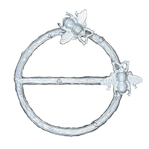 Bee Scarf Ring, Oak Twig Design with Two Bees, Cast Pewter with Polished Finish