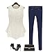 OFTEN Women's Sexy Peplum Lace Shirt Trendy Sleeveless Blouse(L, White)