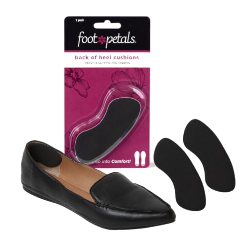 Foot Petals Womens Back of Heel Cushion Inserts, Heel Protectors, Comfortable Heel Grip for Pain Relief and Sizing, 3 Pair, Black