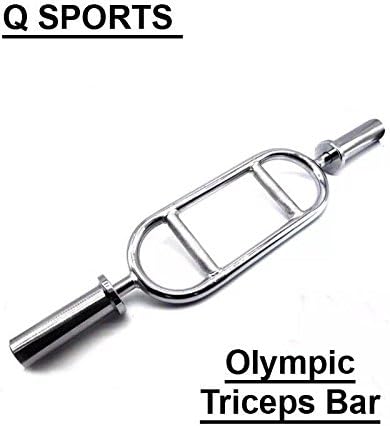 Q Sports 2" Triceps Bar Olympic Weightlifting Bodybuilding Gym Training Fitness Barbell With Spring Collars Professional Training Equipment To Build & Strengthen