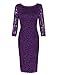 OUGES Women's Boat Neck Floral 3/4 Sleeve Knee Fitted Dress, Purple, Medium