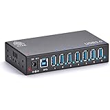 USB 3.0 Hub - 7 Port Powered USB Hub - High-Speed Data Transfer - Aluminum USB Hub with 36W (12V / 3A) Power Adapter, LEDs and Mounting Brackets - Black