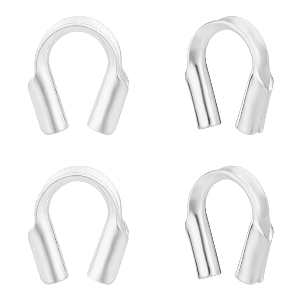 Beebeecraft 1 Box 20Pcs 0.6mm Hole U Shape Wire Guard Sterling Silver Cable Wire Guard Thread Protector Loop Guardian for Necklaces Bracelets Jewelry Craft Making
