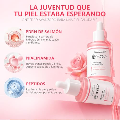 WEUD Serum Coreano Original, Serum Facial con Salmon DNA PDRN, Multi Péptido, Niacinamida, Cuidado Antiedad y Reparador, Reafirman, Ilumina la Pie, Suero PDRN para Todo Tipo de Piel (30ML)
