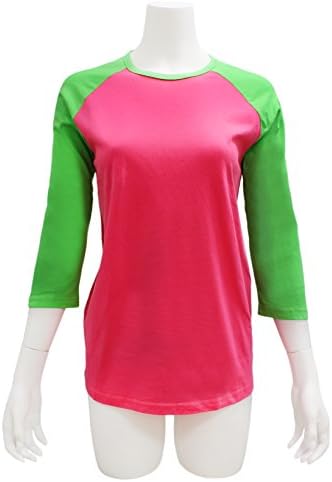 Colorful Baseball Tee, Soft Cotton-Blend Shirt Featuring Crew Neck and 3/4-Length Sleeves (Sizes S-XXL) (Small, Pink with Green Sleeves)