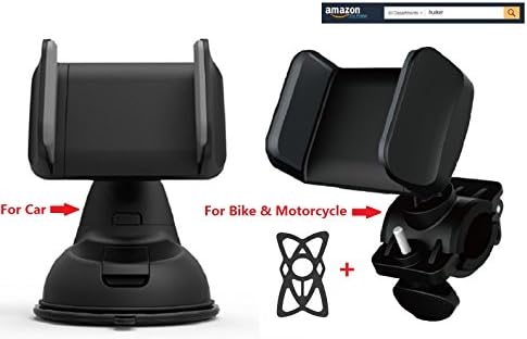 Huiker 3-in-1 Car Mount Bike Mount Phone Holder with Handlebar Mount Grip Strap &amp; Windshield Dashboard Mount for Biking Cycling Motorcycling &amp; Car for iPhone, Smartphones &amp; GPS Devices