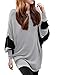 Allegra K Women's Contrast Color Round Neck Draped Long Sleeve Batwing Dolman Tunic Tops Medium Light Gray