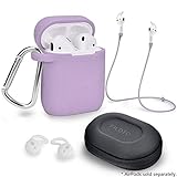 Airpods Accessories Set, Filoto Airpods Waterproof Silicone Case Cover with Keychain/Strap/Earhooks/Accessories Storage Travel Box for Apple Airpod (Purple)