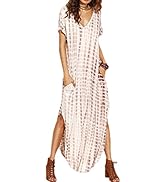 Zilcremo Women Casual Dress Tie Dye/Floral Short Sleeve Summer Loose Maxi Dresses with Pockets