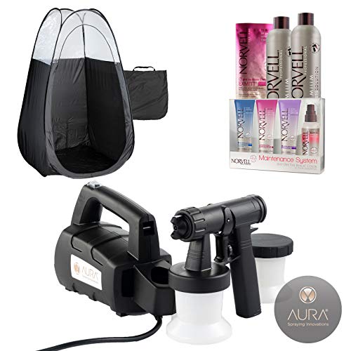 Aura Compact Elite Spray Tan Machine, Black Tent, Norvell Tan Solution Sunless Kit