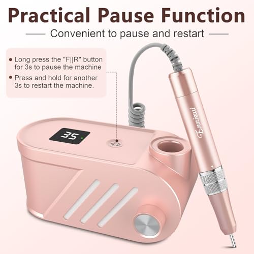 Enniewi Professional Nail Drill 35000RPM, Electric Nail File, Manicure and Pedicure, Electric Drill for Removing Gel/Nail Polish, Pink