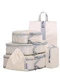 Travel Compression Bag, JJ POWER Packing Cubes/Luggage Organizers for Backpack on Short Trip (6set-cream)