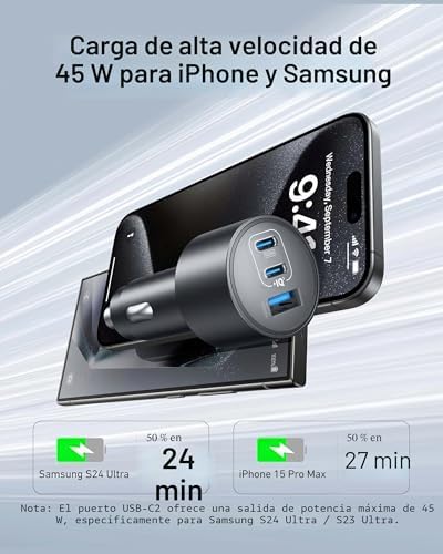 Cargador de Coche USB C 167,5W con 3 Puertos