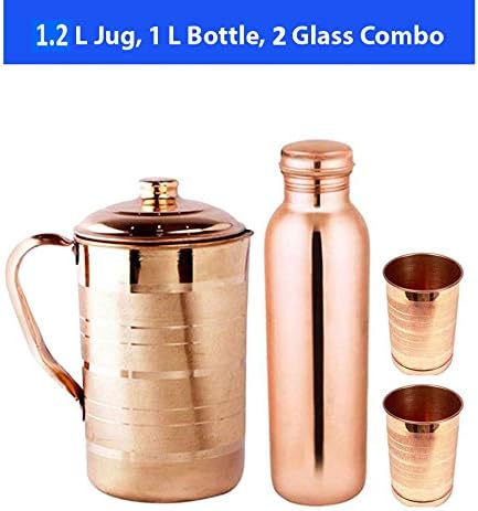 House of Sensation Health Benefits Copper Leak Proof 1 Liter 1000 Ml, Bottle with 1200 ml Jug and 2 Glass Combo