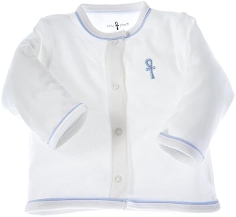 little pharo 100% Extra-Long Staple Egyptian Cotton Long-Sleeved Shirt (ivory with blue piping, size 18-24 months)