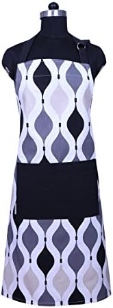 CASA DECORS Apron, Unique Black &amp; Gray Geometric Design, Aprons for Women with Pockets, 100% Natural Cotton, Eco-Friendly &amp; Safe, Adjustable Neck &amp; Waist ties, Machine Washable, Cute Apron by
