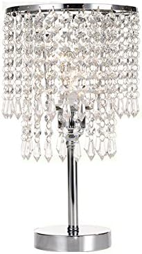 Hile Lighting KU300085 Chrome Round Crystal Chandelier Bedroom Nightstand Table Lamp