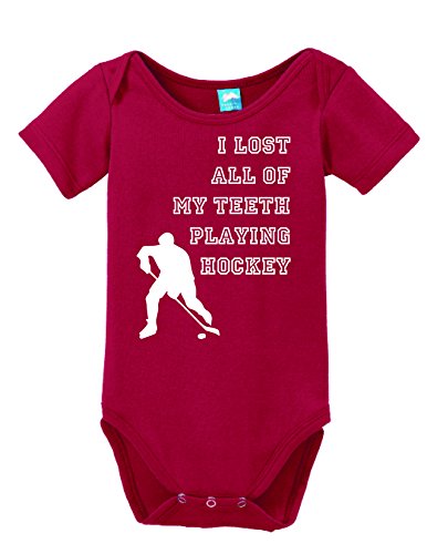 I Lost All Of My Teeth Playing Hockey Printed Infant Bodysuit Baby Romper Red 6...