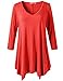 JollieLovin Womens Plus Size 3/4 Sleeve V Neck Flowy T Shirt Casual Swing Tunic Top (Red, 1X)