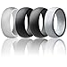 ROQ Silicone Rubber Wedding Ring for Men, Comfort Fit, Breathable Rubber Engagement Band, Men's Wedding Band, 8mm Wide 2mm Thick, Dome Solid, 4 Pack, Light Grey, Black, Grey, Silver, Size 9