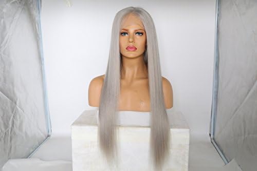 Rongduoyi Hot Selling Long Silky Straight Synthetic Lace Front Wigs For Black Women Heat Resistant With Middle Part And Natural Hairline(24inch, gray)