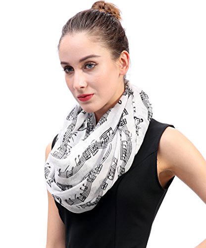 Lina & Lily Women's Musical Notes Print Infinity Loop Scarf (White)