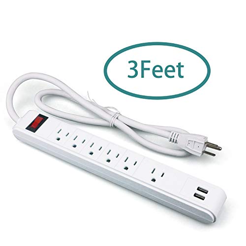 ClearMax 6-Outlet Surge Protector Power Strip with 4 USB Ports with 900J Surge Protector - with Circuit Breaker - 3 Foot Cord - ETL Listed (1 Pack)