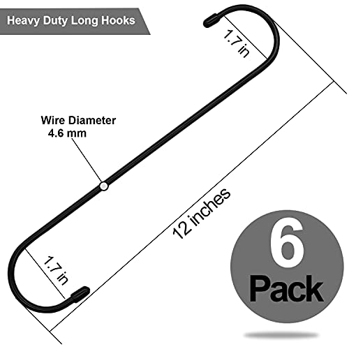 ESFUN 6 Pack 12 inch Extra Large S Hooks Black Heavy Duty Long S Hooks