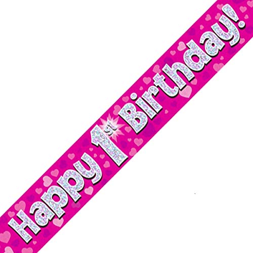 British Ballet® 1st Birthday Banner Pink (2.7m x 13cm) • Sparkling Party Decoration • Age 1 Foil Pennant • 3 x 90cm Banners • Indoor & Outdoor Use • Pink Banner for Toddlers Girls & Boys