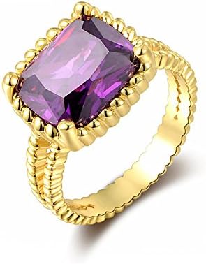 TIDOO Queen Style Luxury 18k Gold Plated Purple Austrian Crystal Cushion Cut Amethyst Anniversary Promise Ring