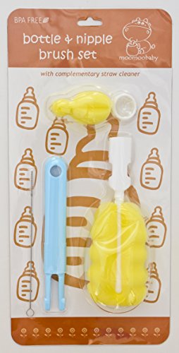 MoomooBaby Triple Brush Set - Baby Bottle Cleaner Brush, Nipple Brush & Straw Cleaner