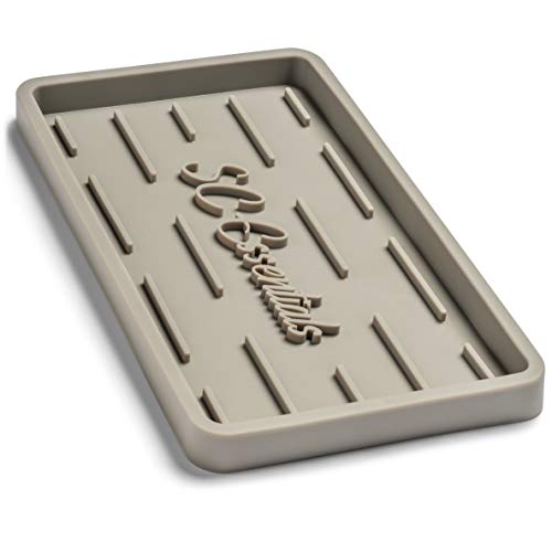 Kitchen Sink Organizer - Sponge Holder Caddy Tray - For Sponges, Soap Dispenser, Scrubber, Dishwashing Brush Holder - Multipurpose Use Mat (Grey) Car Dashboard Mat!