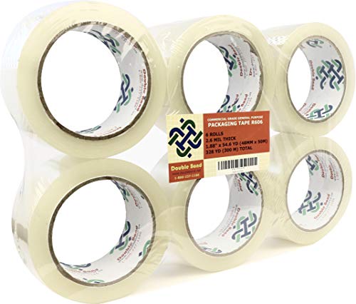Thick (2.6 Mil) Double Bond Commercial Grade Packing Tape, 1.88"x 54.6 Yds (48mm x 50m) Clear (R606), 6 Rolls