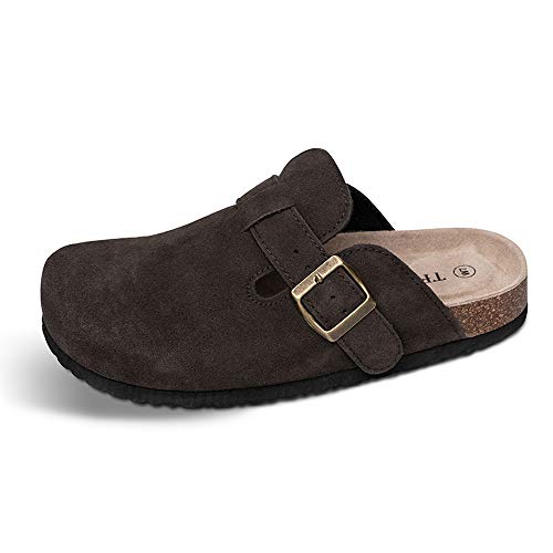TF STAR Unisex Boston Soft Footbed Clog Suede Leather Clogs, Cork Clogs