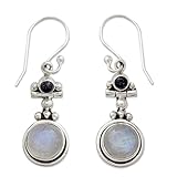 NOVICA .925 Sterling Silver, Rainbow Moonstone, and Iolite Dangle Earrings, Misty Moon'