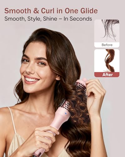 Thermal Brush for Blowout Look with Hair Volume Boost, Heated Curling Brush for Fast Styling, 2× Negative Ion Release to Smooth Frizz, Airflow Heat & Dual PTC Technology Hair Tool, Pink
